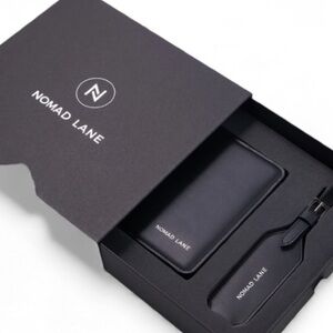 Nomad Lane Tabi Passport Wallet And Luggage Tag Set Black Vegan Leather NIB